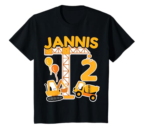 2. Geburtstag Vorname Jannis Bagger Deko Geschenk Jungen T-Shirt von Personalisierte Geschenke zum Geburtstag Jannis