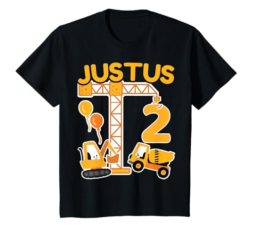 2. Geburtstag Vorname Justus Bagger Deko Geschenk Jungen T-Shirt 2. Geburtstag Vorname Justus Bagger Deko Geschenk Jungen T-Shirt von Personalisierte Geschenke zum Geburtstag Justus