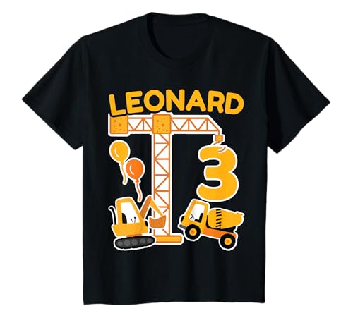 3. Geburtstag Vorname Leonard Bagger Deko Geschenk Jungen T-Shirt von Personalisierte Geschenke zum Geburtstag Leonard
