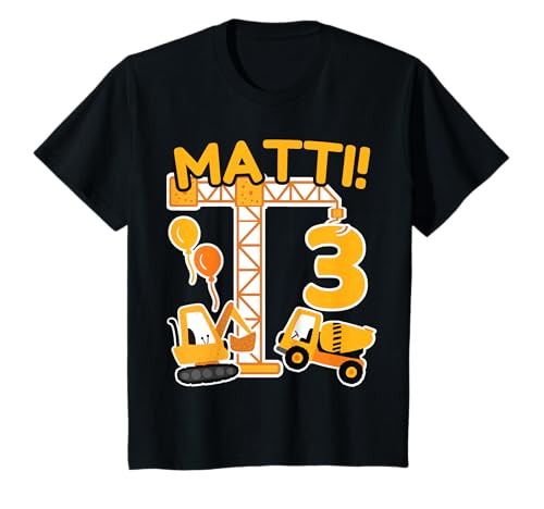 3. Geburtstag Vorname Matti Bagger Deko Geschenk Jungen T-Shirt von Personalisierte Geschenke zum Geburtstag Matti