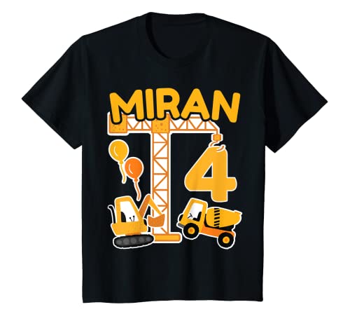 Kinder 4. Geburtstag Vorname Miran Bagger Deko Geschenk Jungen T-Shirt von Personalisierte Geschenke zum Geburtstag Miran