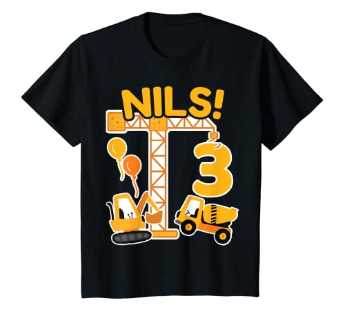 Kinder 3. Geburtstag Vorname Nils Bagger Deko Geschenk Jungen T-Shirt Kinder 3. Geburtstag Vorname Nils Bagger Deko Geschenk Jungen T-Shirt von Personalisierte Geschenke zum Geburtstag Nils