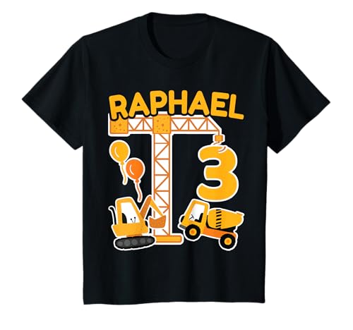 3. Geburtstag Vorname Raphael Bagger Deko Geschenk Jungen T-Shirt von Personalisierte Geschenke zum Geburtstag Raphael