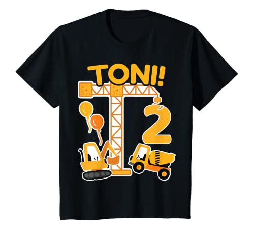 Kinder 2. Geburtstag Vorname Toni Bagger Deko Geschenk Jungen T-Shirt von Personalisierte Geschenke zum Geburtstag Toni