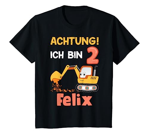 Kinder Jungen Name Bagger Shirt 2. Geburtstag Junge 2 Jahre alt T-Shirt von Personalisierte Name Geburtstagsgeschenk für Junge