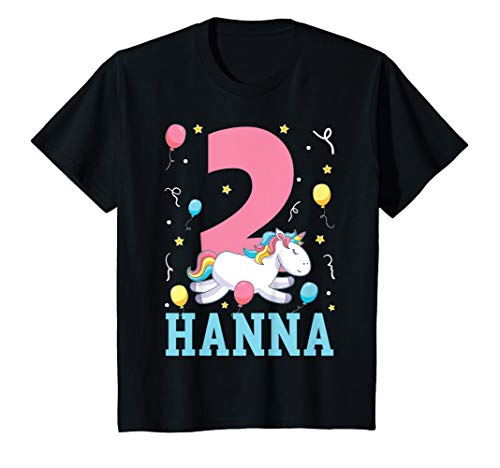 Kinder Hanna Mädchen Einhorn Ich bin 2 Jahre alt 2. Geburtstag T-Shirt von Personalisierte Name Geburtstagsgeschenk für Mädch