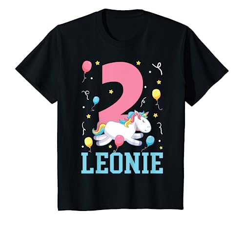 Kinder Leonie Mädchen Einhorn Ich bin 2 Jahre alt 2. Geburtstag T-Shirt von Personalisierte Name Geburtstagsgeschenk für Mädch