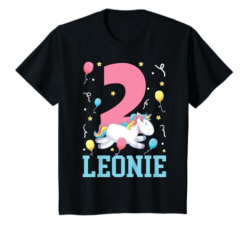 Leonie Mädchen Einhorn Ich bin 2 Jahre alt 2. Geburtstag T-Shirt von Personalisierte Name Geburtstagsgeschenk für Mädch