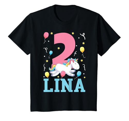 Lina Mädchen Einhorn Ich bin 2 Jahre alt 2. Geburtstag T-Shirt von Personalisierte Name Geburtstagsgeschenk für Mädch