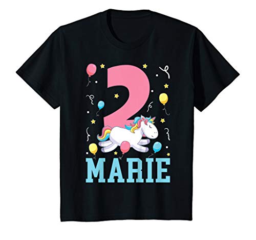 Kinder Marie Mädchen Einhorn Ich bin 2 Jahre alt 2. Geburtstag T-Shirt von Personalisierte Name Geburtstagsgeschenk für Mädch