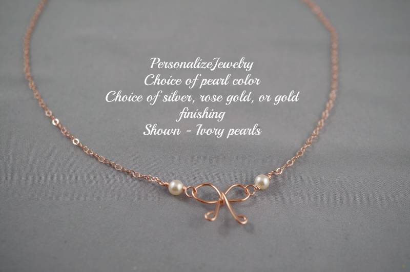 Bogen-Anhänger Halskette | Rose Gold & Silber Fliege Brautjungfer Schmuck Geschenk Hochzeit Shower Party Charm Handgemachte Krawatte von PersonalizeJewelry