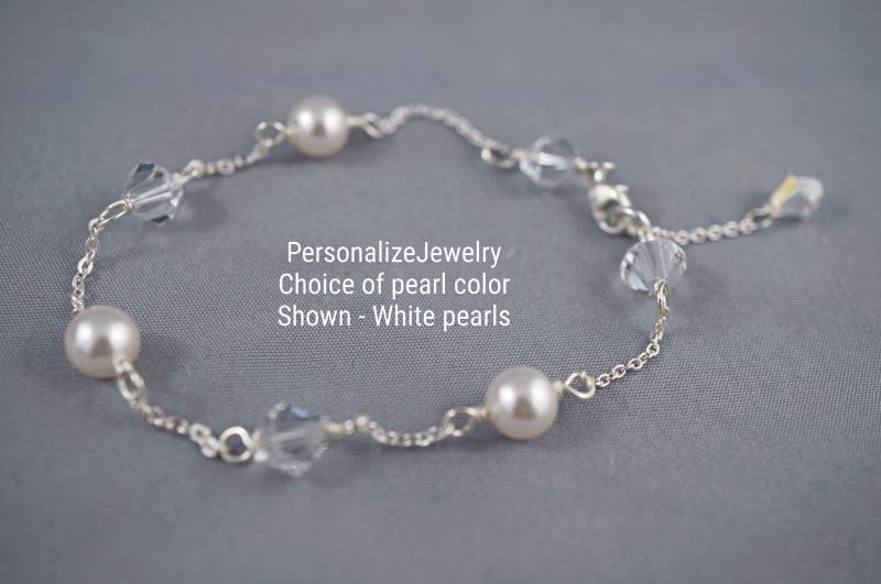 Brautjungfer Armband | Zarte Sterling Silber Kette Handmade Schmuck Mit Swarovski Perlen Und Kristallen Perfekte Hochzeit Dusche Geschenk von PersonalizeJewelry