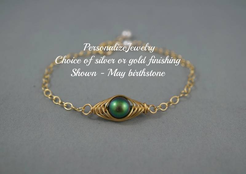 Geburtsstein Armband | Erbsenarmband Sterling Silber Oder 14K Gold Gefüllt Draht Gewickelt Perle Brautjungfer Geschenke Urlaub Geschenk von PersonalizeJewelry