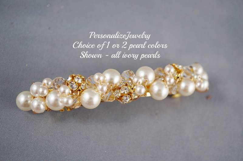 Pearl & Crystal Braut Haarspange Gold Hochzeit Haarspange von PersonalizeJewelry