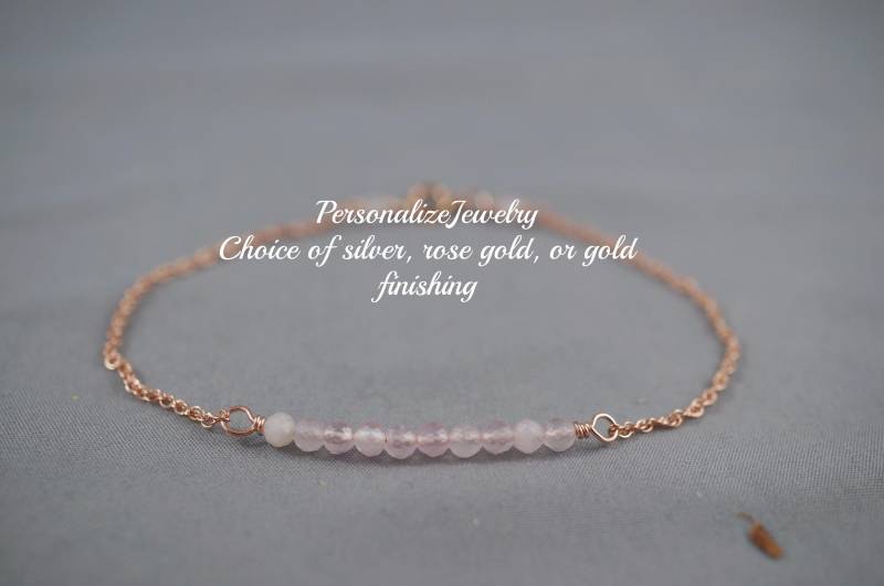 Rosenquarz Armband | Winziges Perlenarmband Zierliche 14K Rosegold Gefüllt Zarte Echte Edelstein Schmuck von PersonalizeJewelry