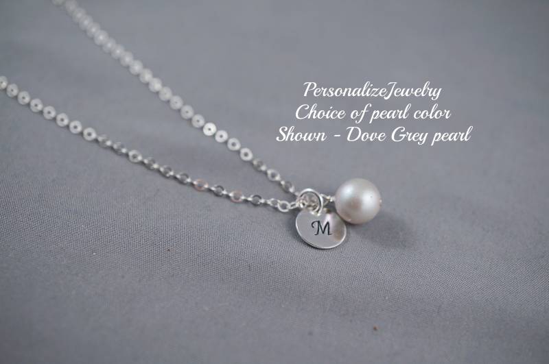 Runde Erste Halskette | Handgestempeltes Sterling Silber Mit Zarter Kette Geburtsstein Perle Besonderes Geburtstagsgeschenk Brautjungfer-Teilnehmer von PersonalizeJewelry