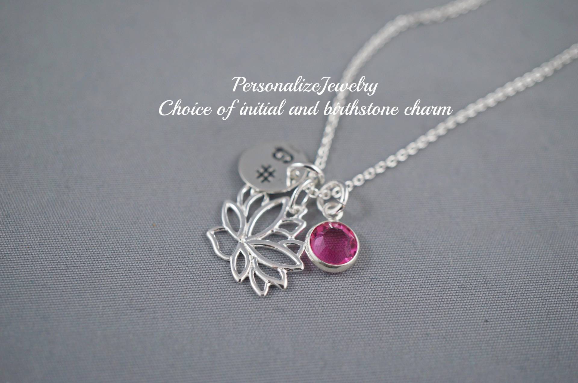 sterling Silber Lotus Halskette Mit Initial Charm | Einfache Yoga & Blumen Schmuck Zartes Geschenk Für Sie, Jeden Tag Tragen Geburtsstein Initiale von PersonalizeJewelry