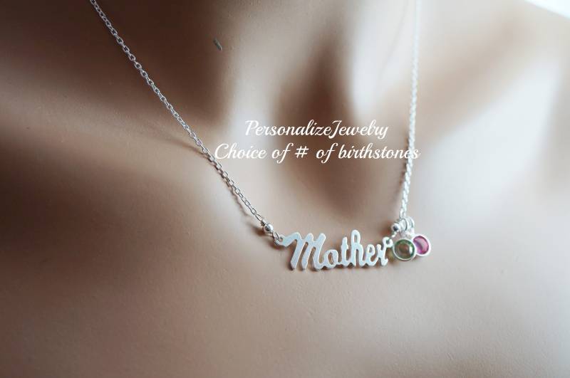 sterling Silber Mutter Halskette | Schreibschrift Mit Geburtssteinen Mom & Mama Schmuck Perfektes Geschenk Für Jahrestag, Muttertag Weihnachten von PersonalizeJewelry