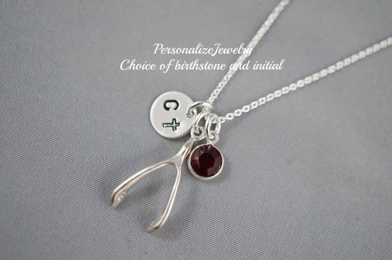 sterling Silber Wishbone Halskette | Alltags Schmuck Filigrane Kette Glücksbringer Geburtsstein & Initial Charm Perfektes Geschenk Für Sie von PersonalizeJewelry