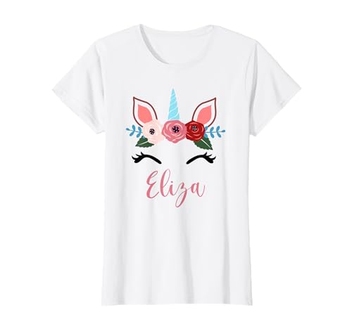 Niedliches Eliza magisches Blumeneinhorn für Mädchen T-Shirt von Personalized Eliza Name Co.