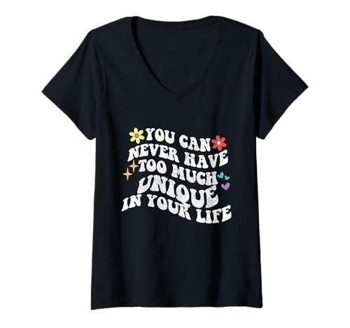 Damen Retro-Groovy, Einzigartiges kann man in seinem Leben nie genug haben T-Shirt mit V-Ausschnitt von Personalized First Name outfit For Women