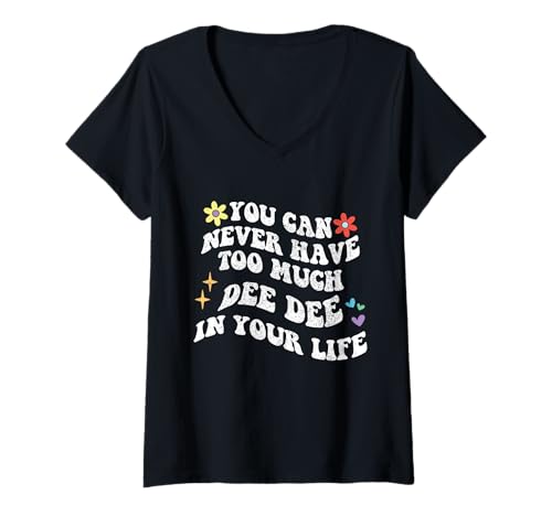 Damen Retro-Groovy, du kannst nie zu viel Dee Dee in deinem Kopf haben T-Shirt mit V-Ausschnitt von Personalized First Name outfit For Women