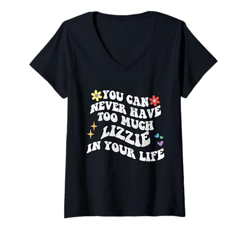 Damen Retro Groovy Du kannst nie zu viel Lizzie in deinem Leben haben T-Shirt mit V-Ausschnitt von Personalized First Name outfit For Women