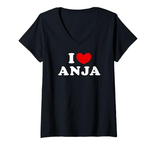 Damen I Love Anja, Ich Liebe Anja T-Shirt mit V-Ausschnitt Damen I Love Anja, Ich Liebe Anja T-Shirt mit V-Ausschnitt von Personalized For Anja & Friends