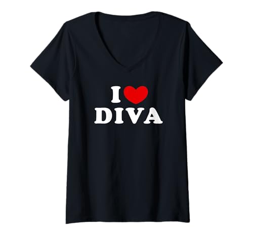 Damen I Love Diva, Ich Liebe Diva T-Shirt mit V-Ausschnitt Damen I Love Diva, Ich Liebe Diva T-Shirt mit V-Ausschnitt von Personalized For Diva & Friends