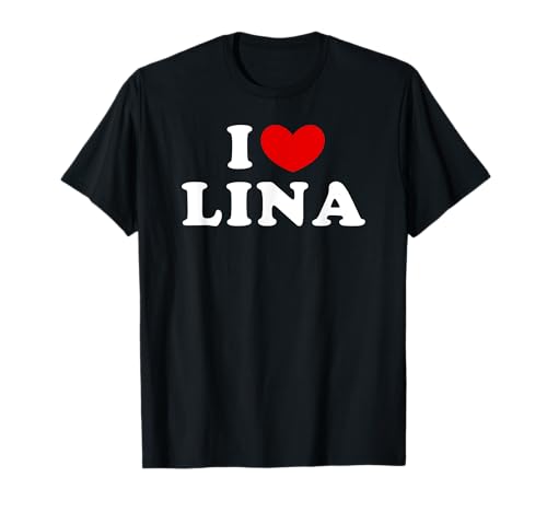 Personalized For Lina & Friends Damen Unisex-Jugendliche Schwarz I Love Lina, Ich Liebe Lina T-Shirt von Personalized For Lina & Friends