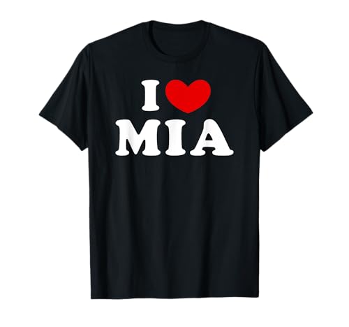 Personalized For Mia & Friends Damen T-Shirt Ich Liebe Mia Klassisches Design mit Vintage-Schrift Schwarz S EU 16-16.5 Klassisch Unisex-Erwachsene Klassik-Fans Liebespaare Erwachsene von Personalized For Mia & Friends
