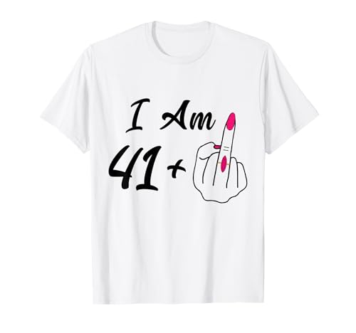Personalisierte I Am 41 Plus 1 Mittelfinger Humor 42. Frauen T-Shirt von Personalized I Am 41 Plus 1 Middle Finger 42th Old