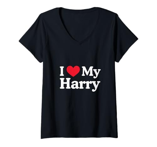 Damen Ich Liebe Mein Harry-Herz Harry Love Harry T-Shirt mit V-Ausschnitt Damen Ich Liebe Mein Harry-Herz Harry Love Harry T-Shirt mit V-Ausschnitt von Personalized Name Apparel for Harry & Family