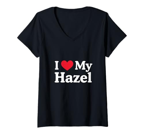 Damen I Love My Hazel Heart Hazel Love Hazel T-Shirt mit V-Ausschnitt von Personalized Name Apparel for Hazel & Family