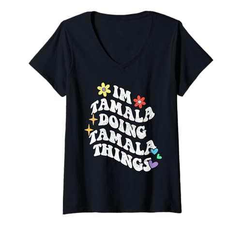 Damen Retro Groovy I'm Tamala Doing Tamala Things Funny Mother's T-Shirt mit V-Ausschnitt von Personalized Name Mothers Day outfit For Women