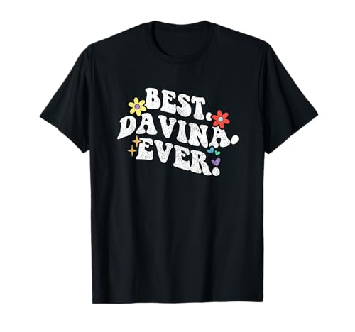 Retro Groovy Best Davina Ever Vorname Muttertag Mädchen T-Shirt von Personalized Name Mothers Day outfit For Women