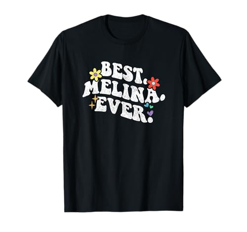 Retro Groovy Best Melina Ever Vorname Muttertag Mädchen T-Shirt von Personalized Name Mothers Day outfit For Women
