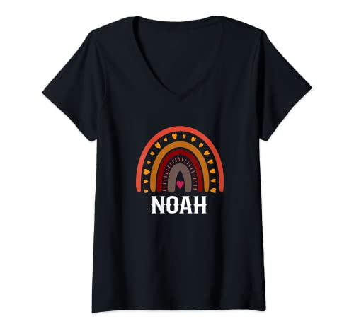 Damen Noah Colorful Rainbow Funny Men Boy Baby Name Idee T-Shirt mit V-Ausschnitt von Personalized 'Noah' Father / Baby Custom Design