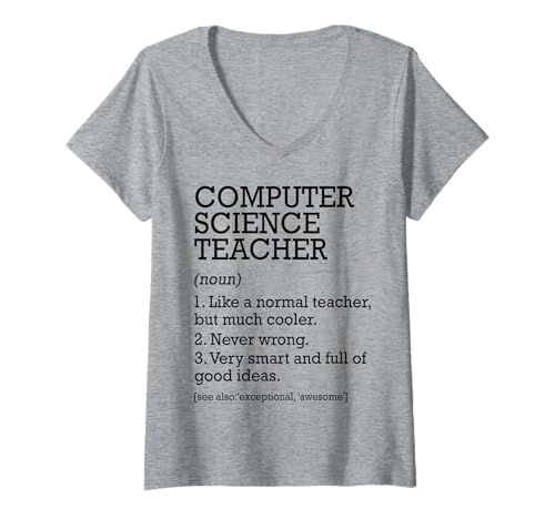 Damen Informatik-Lehrer-Job-Definition, personalisierbar, lustig T-Shirt mit V-Ausschnitt von Personalized Tees For Computer Science Teacher Job