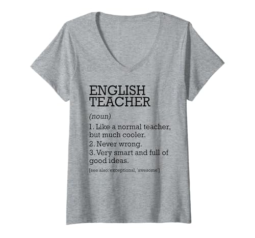 Damen Englisch Lehrer Job Definition Personalisiert Lustig T-Shirt mit V-Ausschnitt von Personalized Tees For English Teacher Job