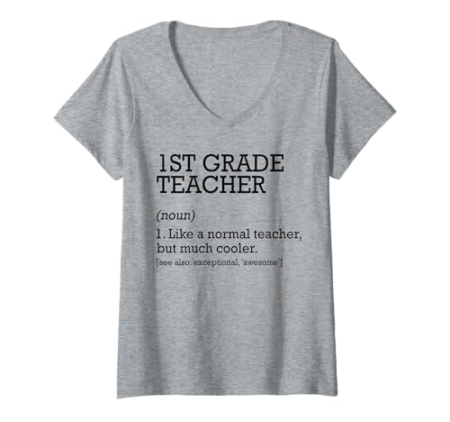 Damen 1. Klasse Lehrer Job Definition Personalisiert Lustig T-Shirt mit V-Ausschnitt von Personalized Tees For First Grade Teacher Job