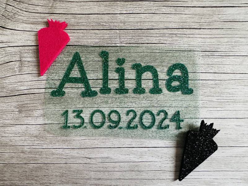 Bügelbild Name Datum/Beschriftung Schultüten Glitzer Glitzerfolie Schrift Schulkind Einschulung Zahlen Zum Aufbügeln Diy von Personikat