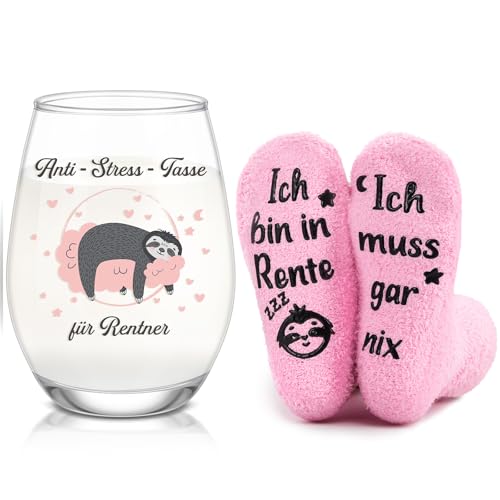 Perthlin Renteneintritt Geschenk Frau Lustig Geschenk Rentnerin Rente Becher Tasse Witzig Ruhestand Socken Abschiedsgeschenk Kollegin Rente Pension Geschenkidee für Oma Mama Arbeitskollegin Senioren von Perthlin