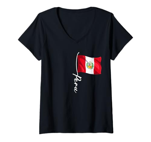 Damen Peru Flaggen T-Shirt mit V-Ausschnitt Damen Peru Flaggen T-Shirt mit V-Ausschnitt von Peru Geschenk