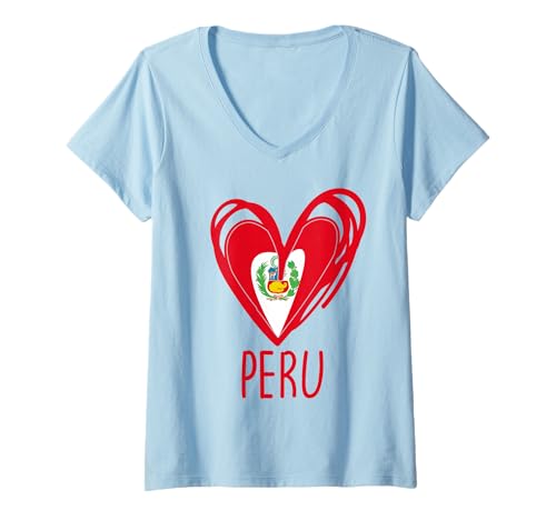 Damen Lustige Peru-Flagge Herz Patriotische Liebe Peruanischer Stolz Kinder Junge T-Shirt mit V-Ausschnitt Damen Lustige Peru-Flagge Herz Patriotische Liebe Peruanischer Stolz Kinder Junge T-Shirt mit V-Ausschnitt von Peru Peruvian Flag Designs