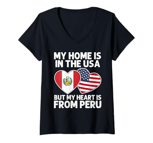 Damen My Home USA My Heart Peru Peru American Pride Flagge T-Shirt mit V-Ausschnitt von Peru Pride Flag Apparel