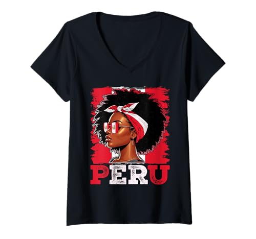 Damen Peruanisches Mädchen Peru Flagge Stolze Peruana Frauen T-Shirt mit V-Ausschnitt Damen Peruanisches Mädchen Peru Flagge Stolze Peruana Frauen T-Shirt mit V-Ausschnitt von Peru for Girls and Women Peruvian Outfit