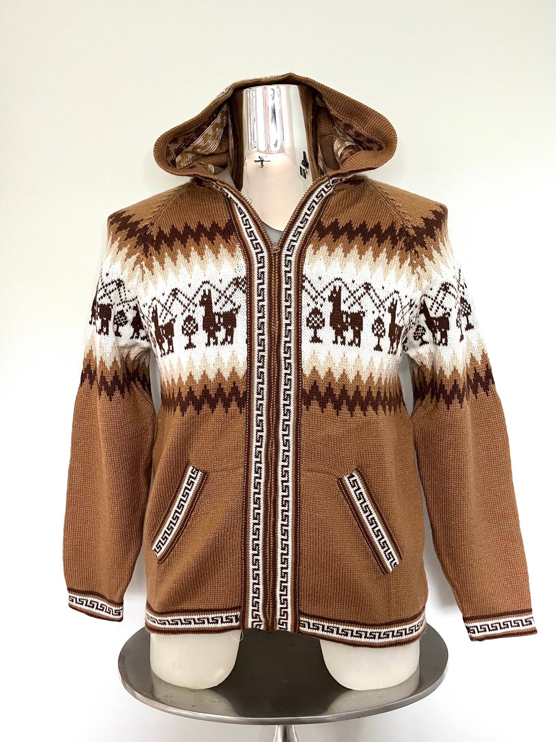 Herren Kapuzenpullover Large Unisex Pullover Aus Peru Mit Lama Muster. Alpaka-Mischung Strickjacke Reißverschluss Jacke Herren Kapuzenpullover Large Unisex Pullover Aus Peru Mit Lama Muster. Alpaka-Mischung Strickjacke Reißverschluss Jacke von PeruBonito