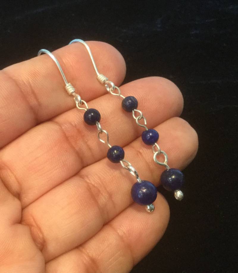 Lapislazuli Sterling Silber Ohrringe, Lapis Tropfen Schlichte Blaue Lange Ohrringe von PeruMuchikstore