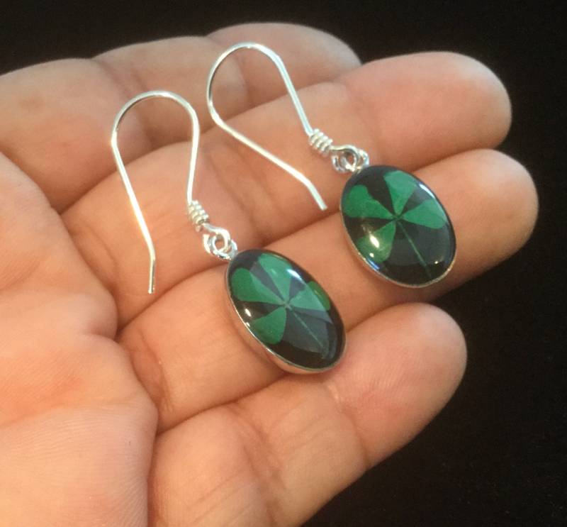 St Patrick's Day Sterling Silber Kleeblatt Ohrringe Grüne Blume von PeruMuchikstore